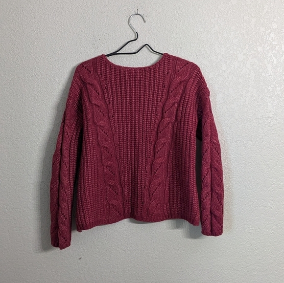 Anthropologie Ramona Cable-Knit Pullover Sweater Berry Alpaca Blend V-Neck XS - Picture 3 of 10